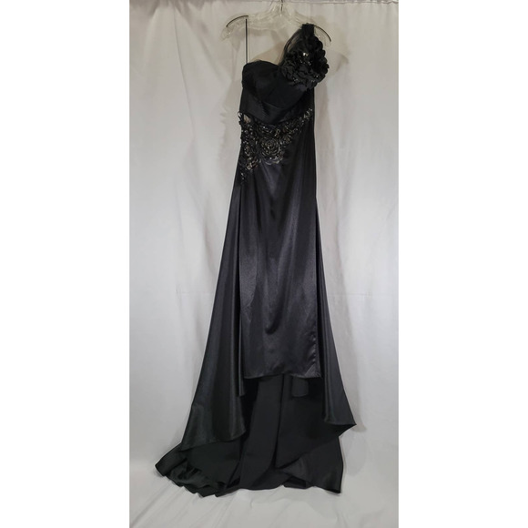 USED - ConieFox One Shoulder Black Floral Dress - Size 10 - Picture 1 of 5